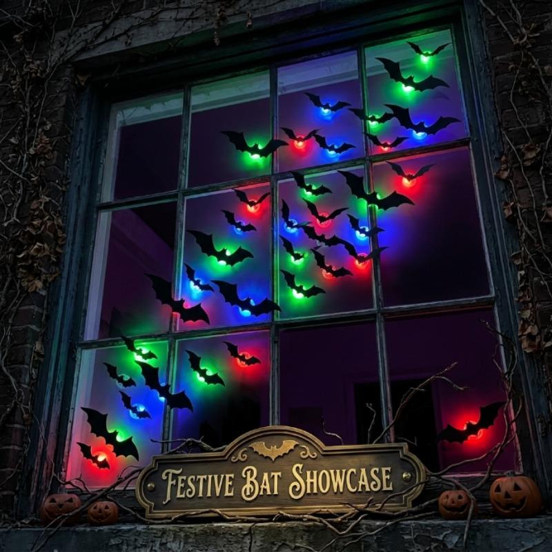 Halloween 3D Black Bat Wall Stickers LED Luminous Bat Decals Scary DIY Window Wall Decor Halloween Party Haunted House Ornament