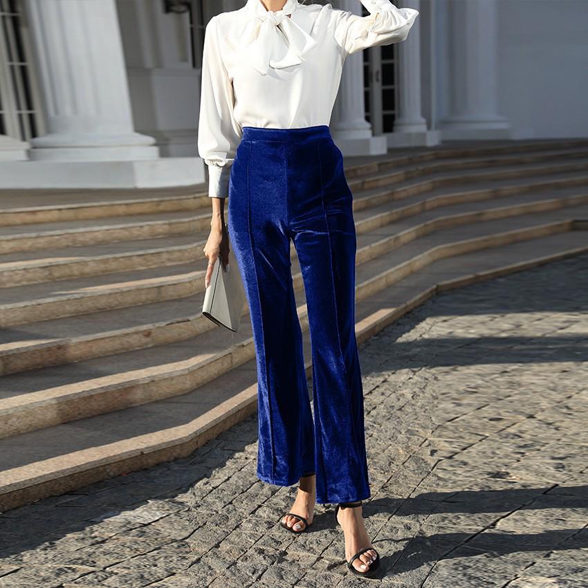 2025 Autumn/Winter Women's Gold Velvet Patchwork High-Waisted Flare Pants