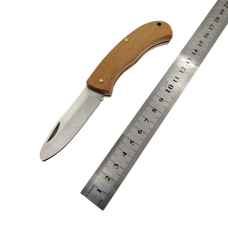 Beech Wood Handle Stainless Steel Round Blade Safety Folding Fruit Knife Portable Daily Pocket EDC Cutter