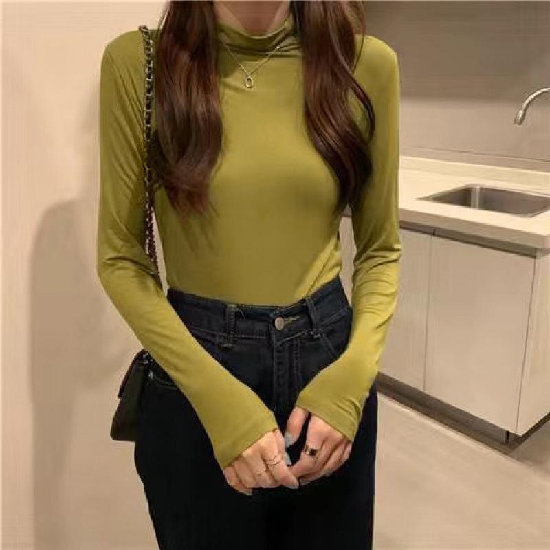 Nine Colors Women's High Neck Modal Base Top - Korean Style Solid Color Long Sleeve for 2025 Autumn/Winter.
