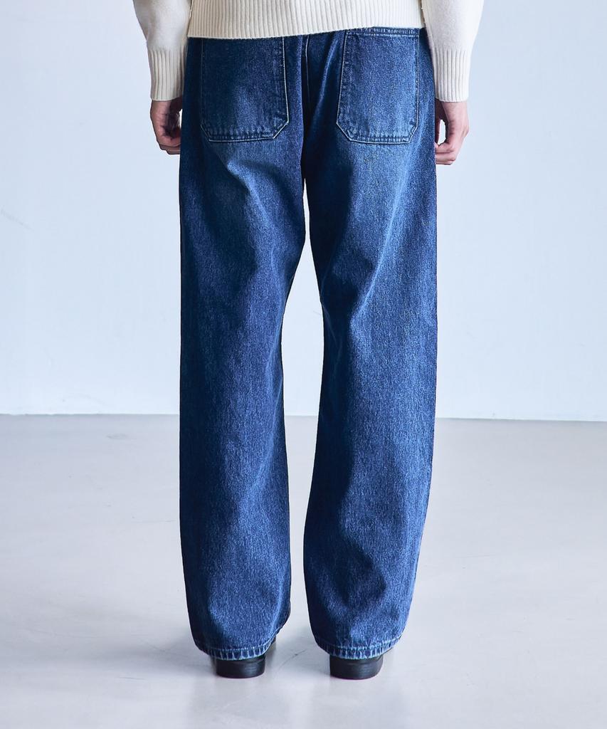 MANNERGRAM Elastic Waist Straight Denim Pants Loose Fit_Fit5 Medium Blue