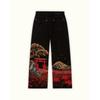 Damen Jeans mit hohem Bund und weitem Bein Lockerer Schnitt Sakura Knight Stickerei Helles Denim Hosen Amerikanischer Vintage Streetwear Lässige Lange Hosen