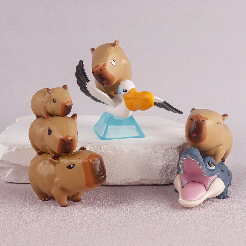 Conjunto de Figuras Colecionáveis de Capivara Com Material de PVC Para Decoração de Mesa e Presente