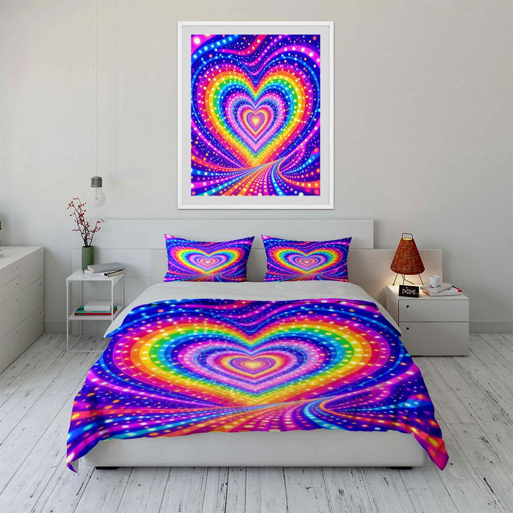 "Colorful Heart Pattern Set Decor" Soft Skin-Friendly Bedding Set Includes 1 Duvet Cover And 2 Pillowcase Gift