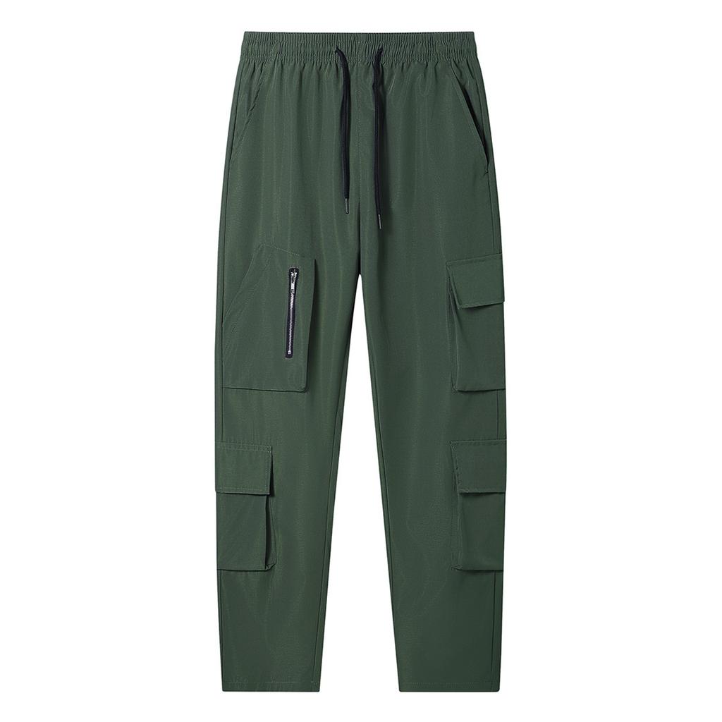Men's Drawstring Multi Pocket Cargo Pants Men's Casual Quick Drying Straight Leg Cargo Pants