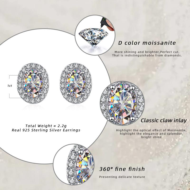 Bague Ringen Oval Cut Moissanite Diamond Stud Earring 100% 925 Silver Promise Wedding Platinum Plated Jewelry For Women Bridal