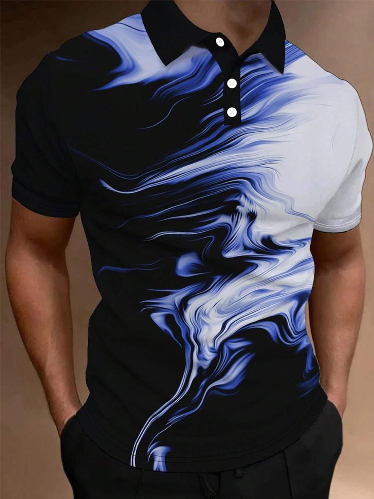 

Мужская повседневная рубашка-поло с графическим принтом и городским воротником 3XL синий