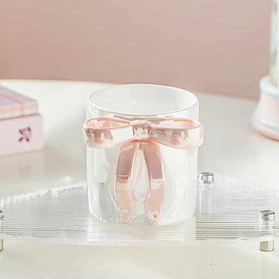 Ceramic Coffee Cup with Ribbon Handle 11.8oz Elegant Pink Bow Design Tea Cup Drinking Gift