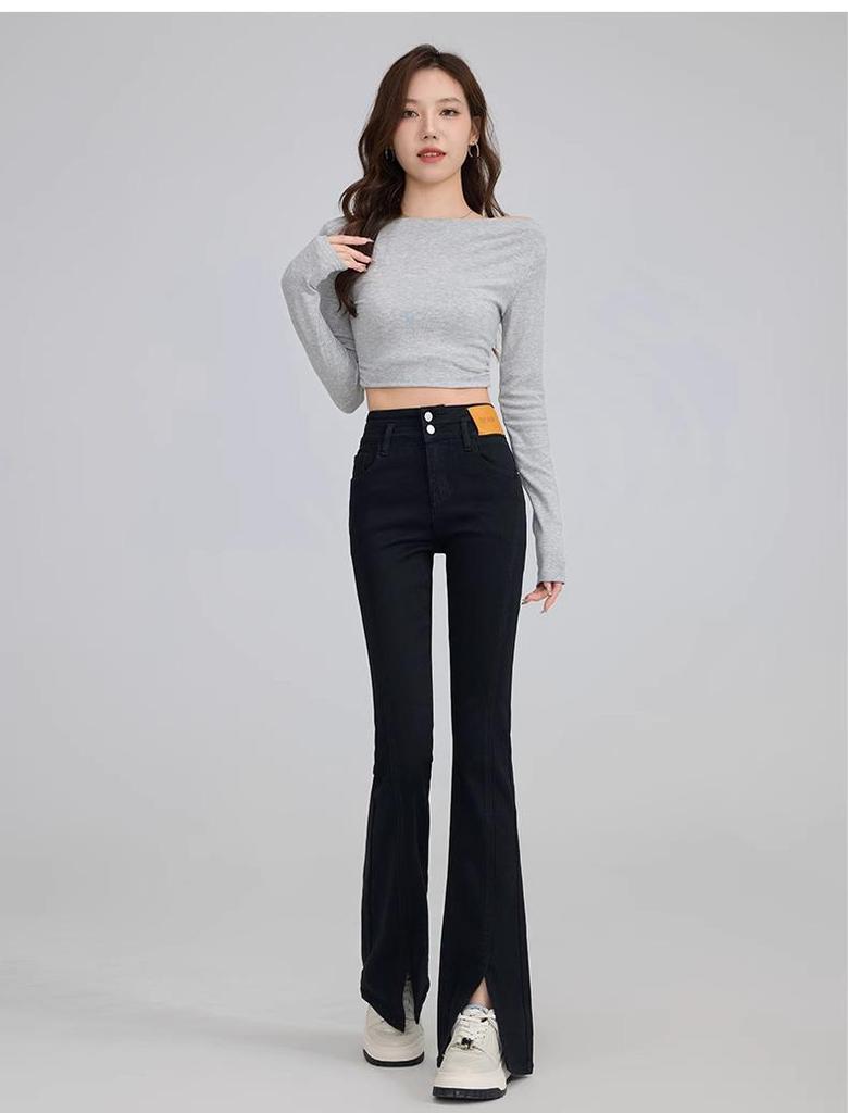 2025 Women's High Waist Black Stretch Slimming Flare Pants