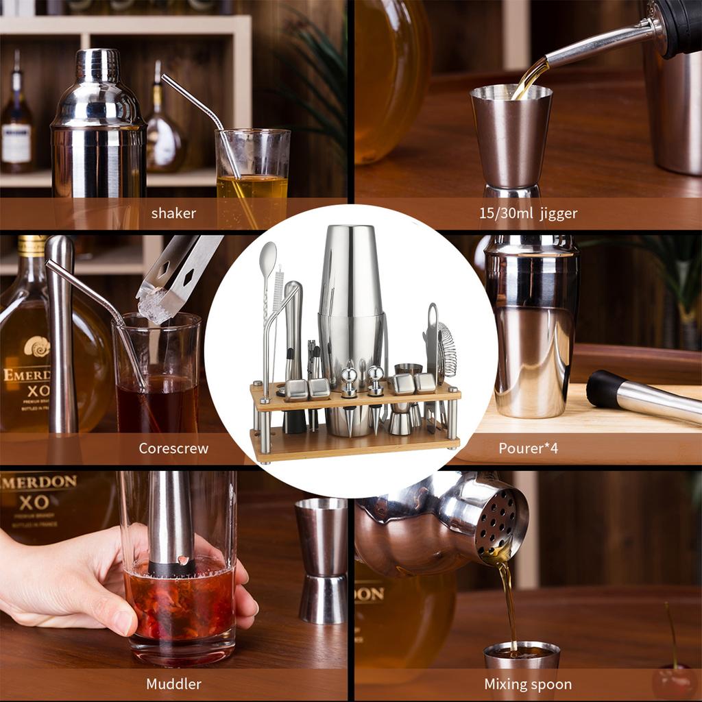 Bambusrahmen Shaker Set Cocktailshaker Barwerkzeug Shaker Strohhalm Schneebecher entfernen