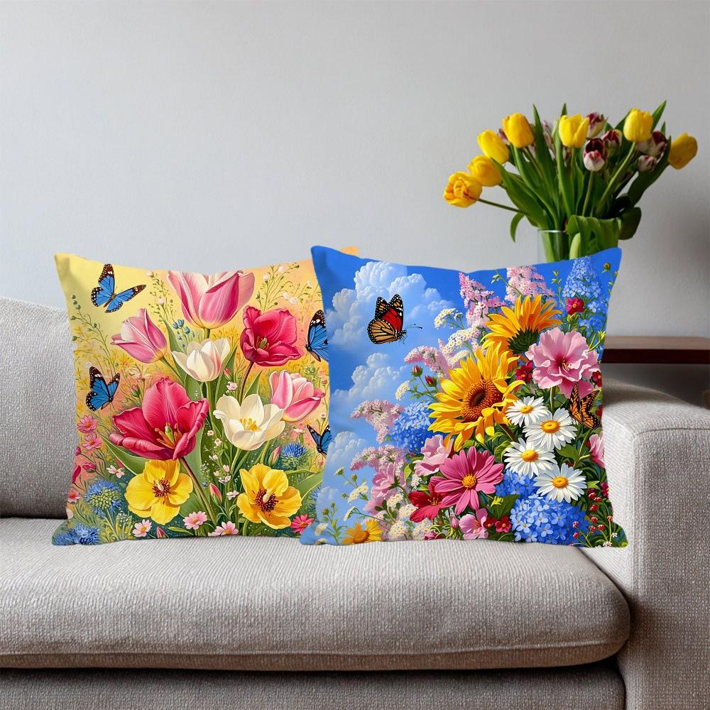 1/4pcs Vibrant Summer Floral & Monarch Butterfly Throw Pillow Cover Home farmhouse outdoor decoration cushion cover