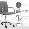 Makeup Vanity Chair, PU Leather Mid Back Office Chair with Adjustable Height, Armrest and Rolling Wheels, Grey