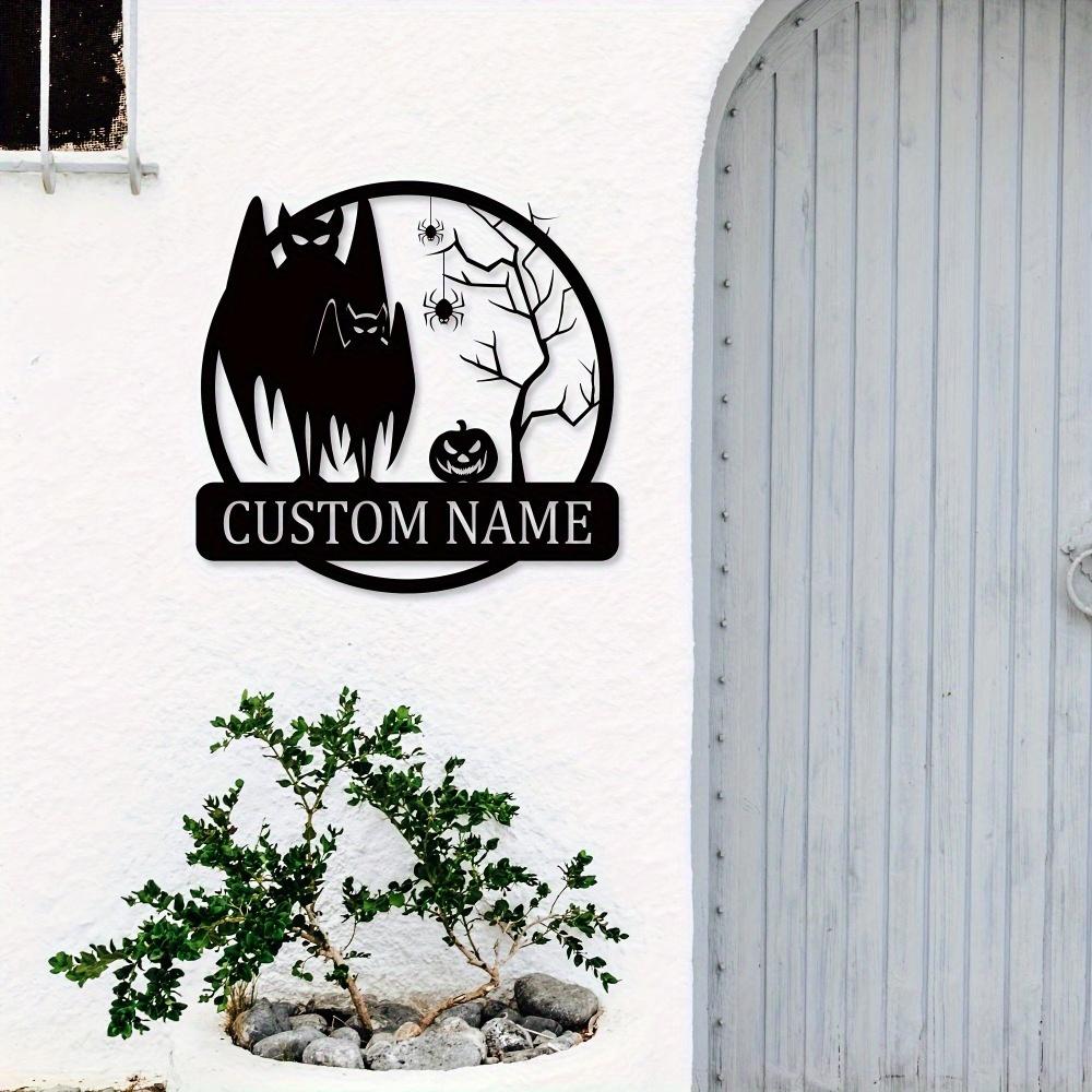 Personalizable Bat Metal Wall Art Family Name Sign Home Garden Outdoor Holiday Gift