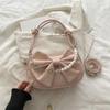 Sweet Bow Floral Women Shoulder Underarm Bags Simple Solid Color Ladies Crossbody Bag Versatile Portable Pearl Chain Handbag