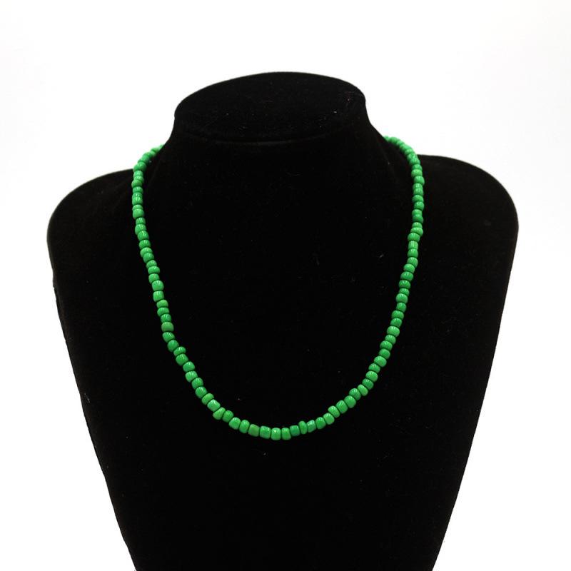 2022 European & American Rainbow Rice Bead Pendant Necklace: Summer Handmade Pure Color with Short Snake Bone Design