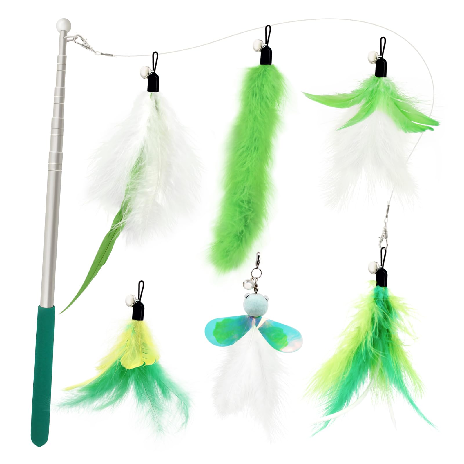 

SONGWAY Cat Toy, Fluffy Cat Teaser Feathers with Insect Feathers and a Sturdy Fishing Pole