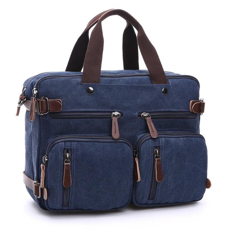 Retro forretningskoffert for menn Enkel ensfarget Crossbody-veske Fritidsreiseveske Multifunksjonell lerretsveske Kan håndholdt enkel og dobbel skulder