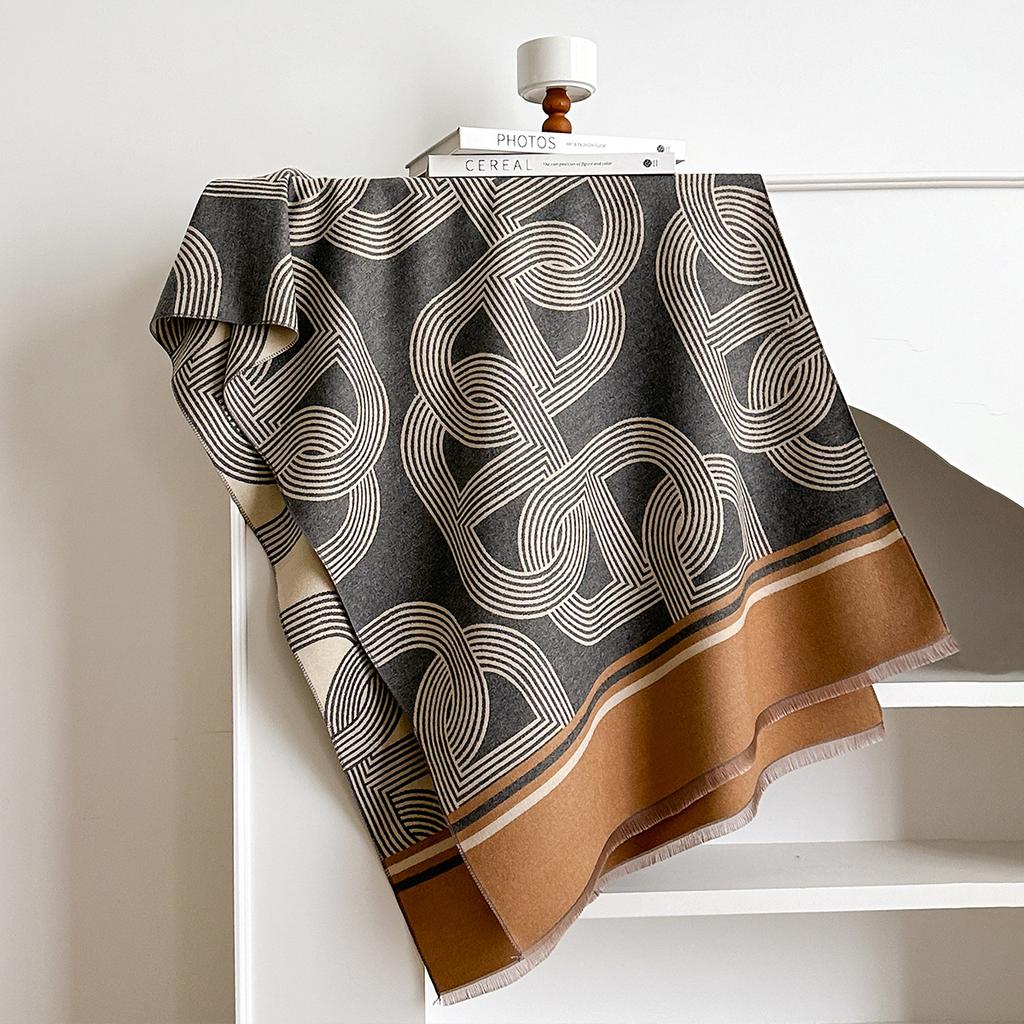 Wind Autumn And Winter Geometric Shawl Temperament Imitation Cashmere Scarf Women'S Double-Sided Printing Warm Outer Scarf