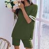 Women's Fashion Casual Round Neck Color,Block Short Sleeve T,Shirt And Slim Shorts Home Wear Set
