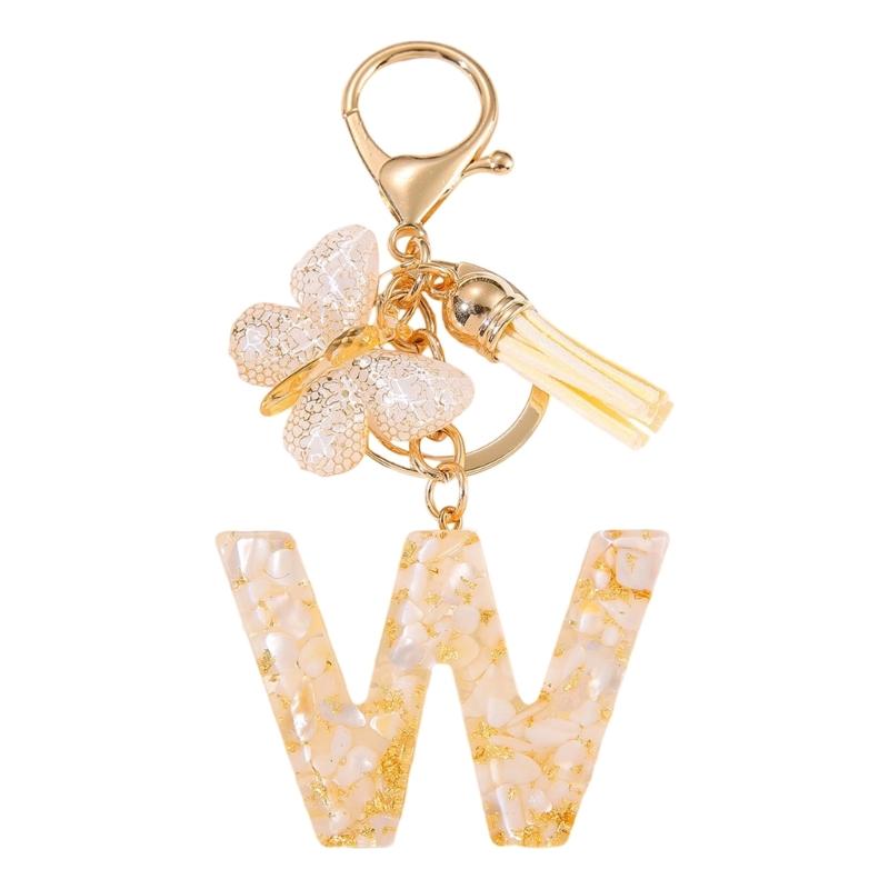 Trendy Metal Resin Keychain Butterfly Letter Tassels Designs Corrosion Resistant Lightweight Keyring For Women
