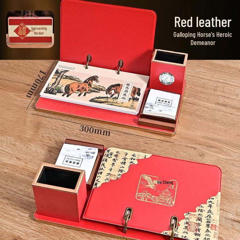 2026 Custom Leather Business Desk Calendar Set with Logo - Creative Office Desktop Ornament Gift Box