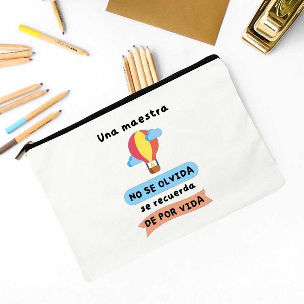 Spanish Printed Makeup Bag Female Travel Neceser Cosmetic Pouch Travel Toiletry Organizer School Pencil Bags Gifts for Teacher