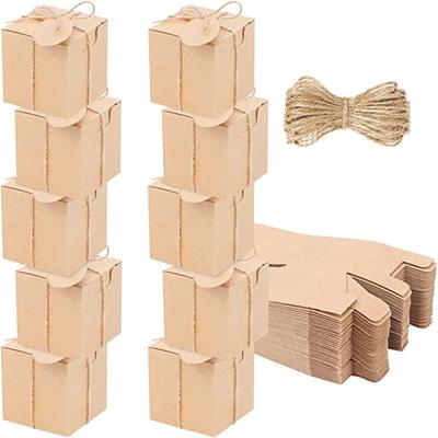 50 unidades Caixa Quadrada de Papel Kraft para Presentes com Corda Etiquetas de Papel em Branco Estilo Retrô DIY Festas de Casamento