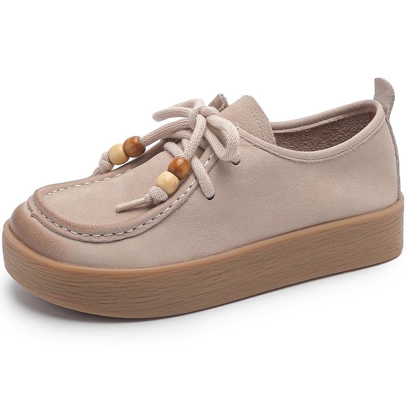 Mode Frühling Herbst echtes Leder Freizeitschuhe Damen weiche Sohle Mama tiefer Ausschnitt handgefertigt Retro quadratische Zehenpartie Damenschuhe