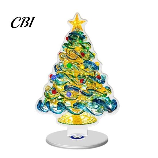 Angel Figurine for Mantel Xmas Acrylic Ornament, 2D Flat Tree Gingerbread Man Ornament with Christmas Tabletop Ornaments Rotatable Base, Table