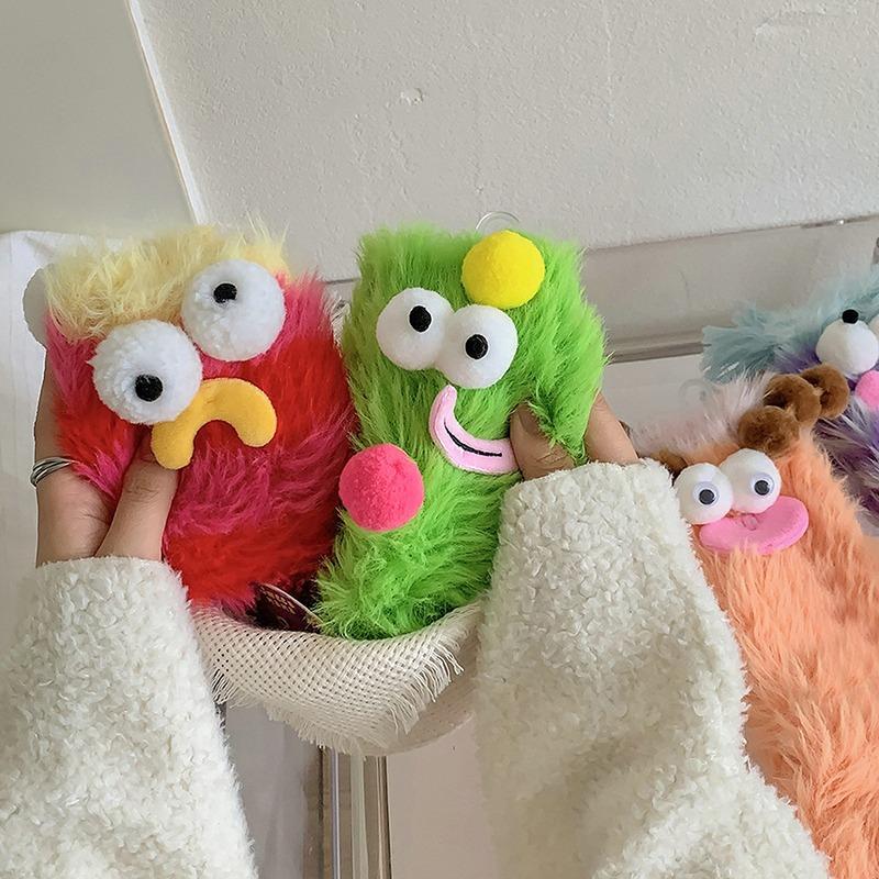 1Pair Ugly and Cute Funny Mink Fleece Floor Socks Thickened and Warm Autumn and Winter Cartoon Medium Sleeve Home Socks Big Eye