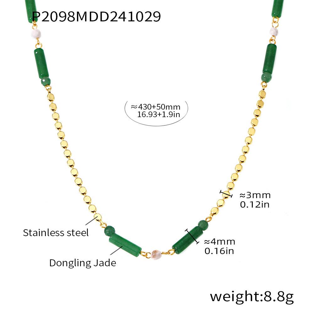 Collier Bambou Pierre Dongling Verte Qiong Yao: Chaîne de clavicule élégante et polyvalente en acier inoxydable pour femmes