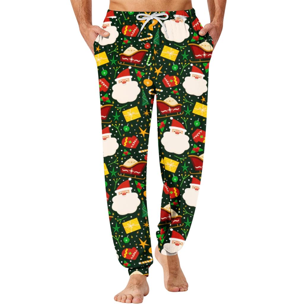 Men's Christmas Printed Thermal Pajama Pants for Winter Sleepwear