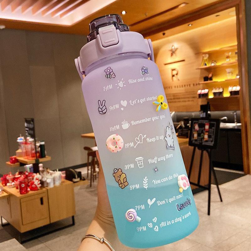 2000ml Large Capacity Summer Portable Plastic Water Bottle High-colour Sports Large Water Bottle With Straw