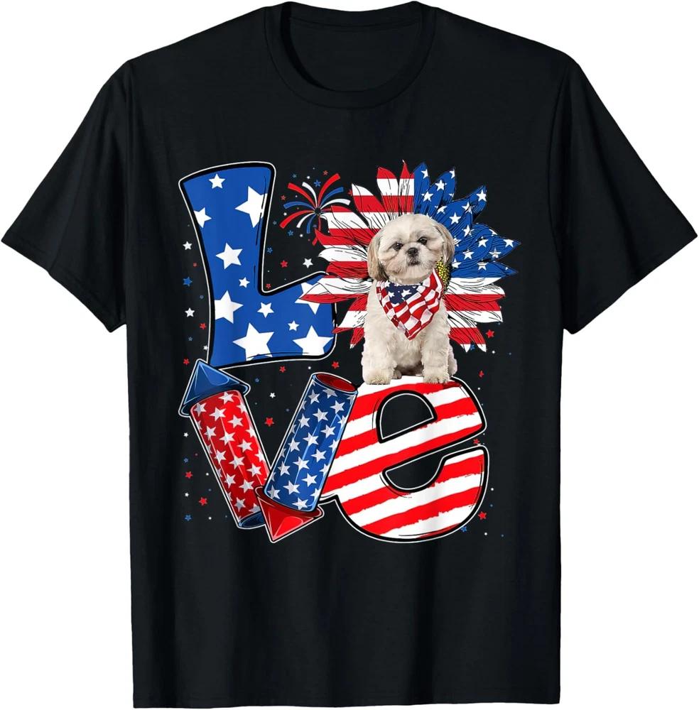 Patriotic Shih Tzu Dog USA Flag 4th Of July T-Shirt