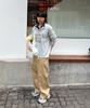 Jikeulib Beige Curved Cut-Line Wide Cotton Pants