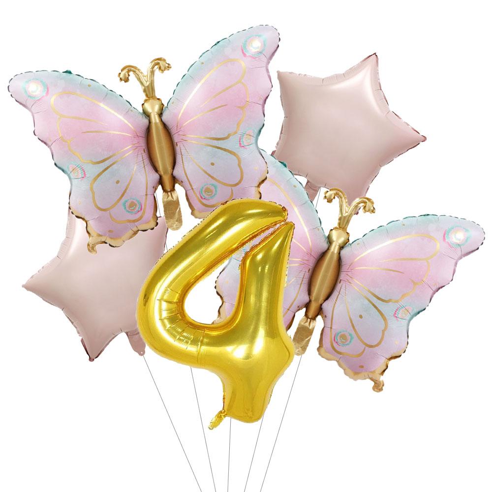 5pcs Newest Butterfly Birthday Balloon 32inch Number Set Gold Pink Foil Ball Baby Shower Helium Balloon Birthday Party Decor