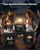 VEVOR Camping Kitchen Table, Outdoor Camp Cooking Table, Aluminum Portable Cook Station with 3 Storage Cupboard, Carrying Bag, Detachable Windscreen