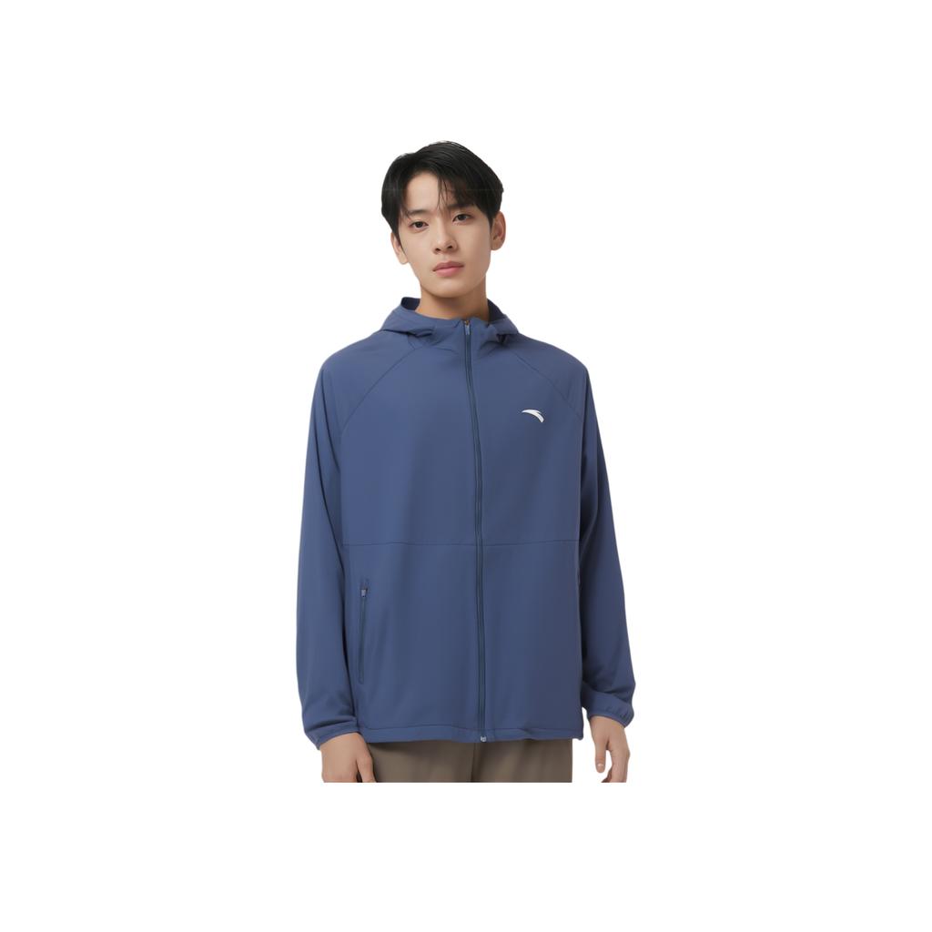 Anta Running Series Solid Color Logo Print Zip-Up Hooded Jacket Men Jacket Harbor-Blue 152235601-3