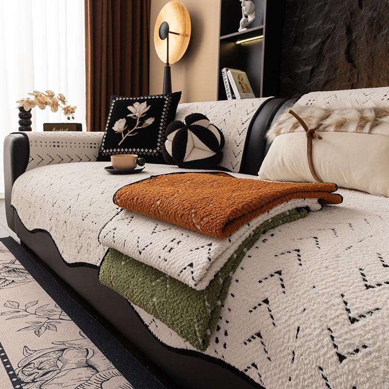 Special-Shaped Sofa Cushion Fixed Non-Slip Autumn And Winter Plush New Straight Row Sofa Seat Cushion Irregular Winter Sofa Cover