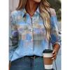 Fashion Block Splicing 3D Print Women's Long Sleeve Shirts Gradient Color Loose Blouse Tops Casual Fashion Women's Clothing