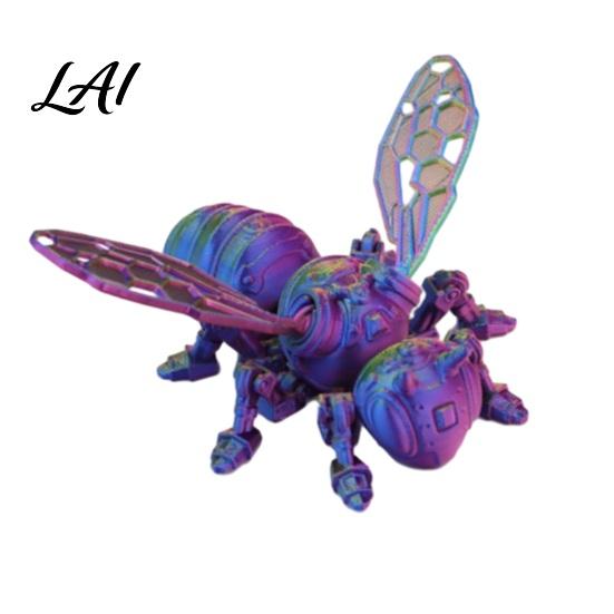 Articulated Bee Toy 3D Printed Cyberpunk Figurine Movable Joints Mechanical Hornet Ornament S