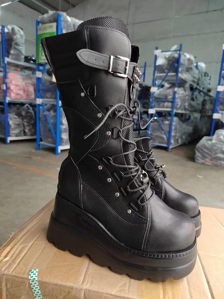 Women's Plus Size Punk Style Mid-Calf Wedge Heel Boots - 2022 Thick Sole Martin Boots