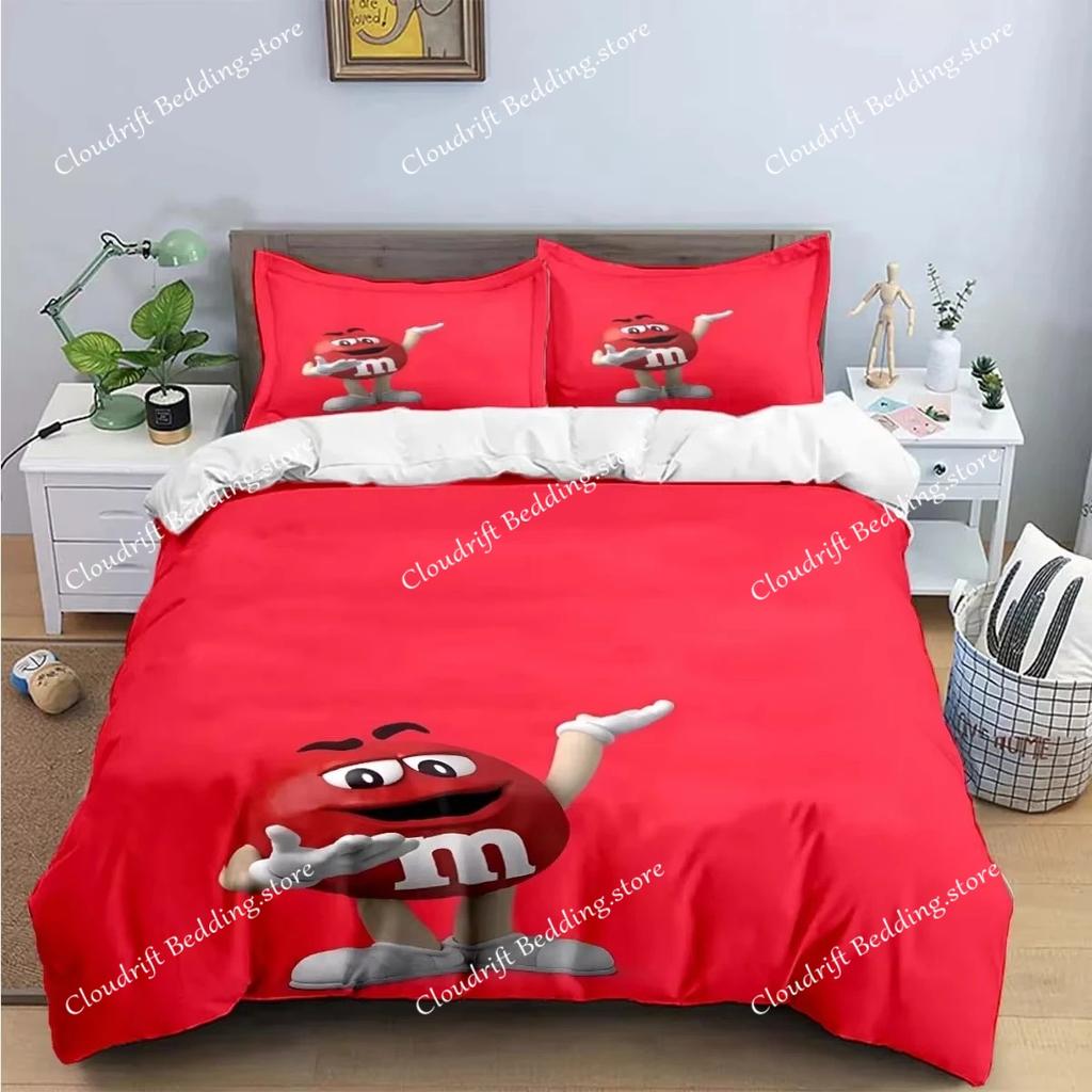 Fashion M&M Chocolate Bean Printed Bedding Sets Exquisite Bed Supplies Set Duvet Cover Bed Comforter Set Bedding Set Luxury Gift