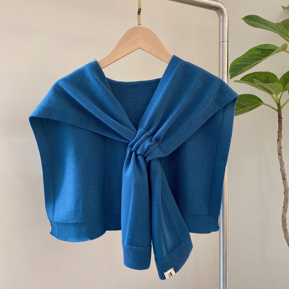 Four seasons solid color knitted small shawl scarf scarf women's cross collar sweet wind multi-color versatile decoration warm