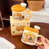 Cute Bread Cat Ceramic Mug with Lid Spoon High Value Water Cup Household Breakfast Milk Cup Birthday Gift