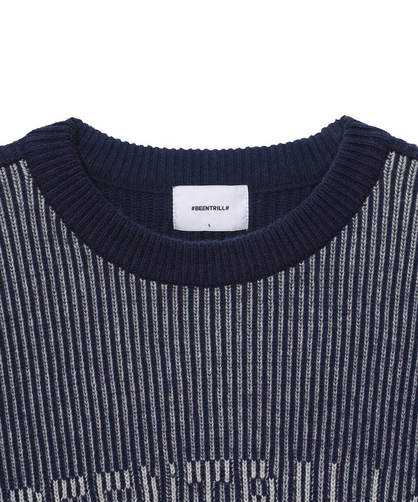 BEENTRILL Jacquard Logo Two-Tone Knit (Navy)