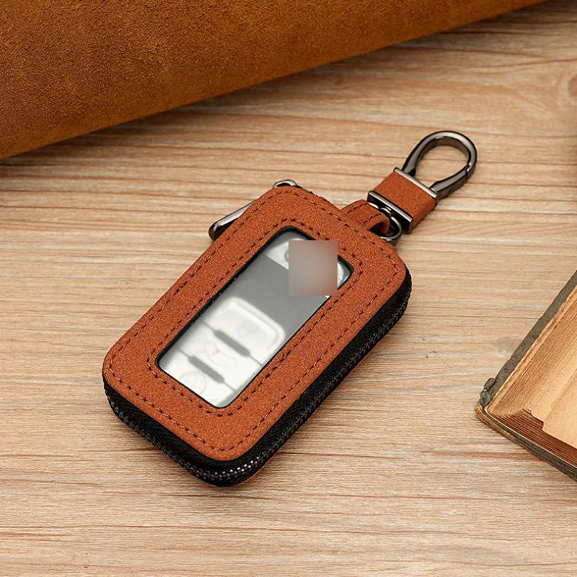 Car Key Case Key Protector Smart Key Chain Coin Holder Metal Hook And Keyring Wallet Zipper Retro Bag For Auto Remote Key Fob