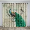 Peacock Blue Feather Animal-themed Blackout Curtains, a Set of Two Panels, Suitable for Decorating Living Rooms, Bedrooms, Studi