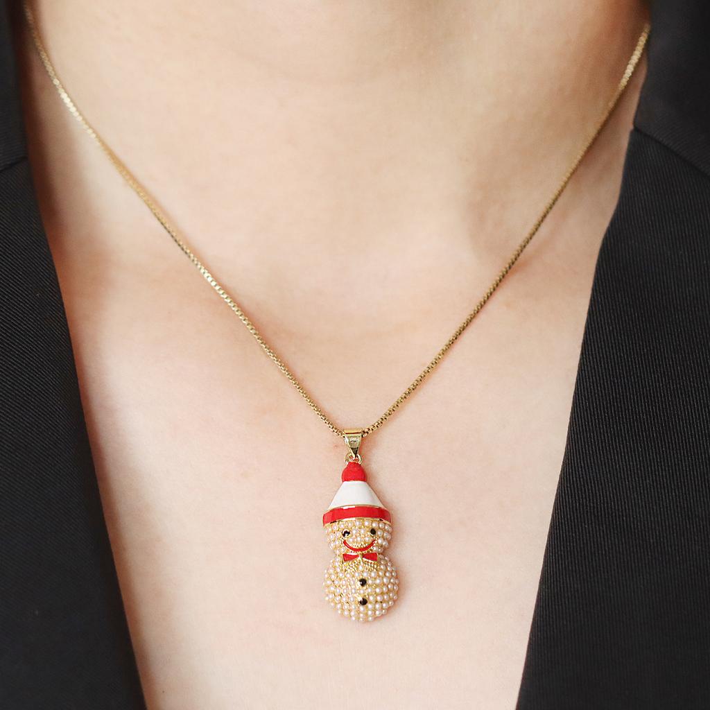 Winter Christmas Gifts Snowman Reindeer Santa Drip Copper Gold Plated Necklace Pendant Accessories
