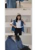 Women's Blue Corduroy Shirt Jacket - Korean Style, Loose Fit, Long Sleeve for Spring & Autumn 2025